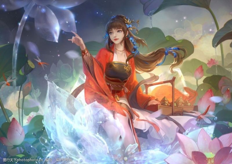 色彩感三国美女插画图片