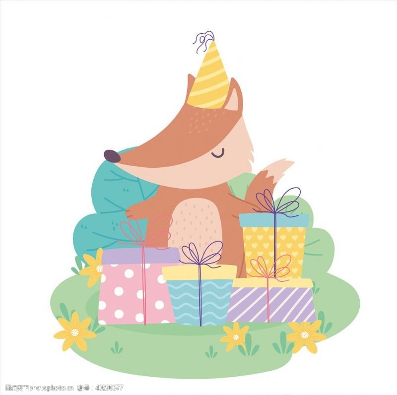 生日蛋糕盒手绘淡彩动物图片