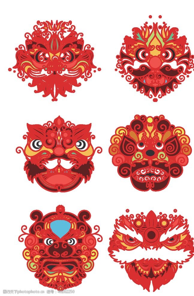 古典中国花纹舞狮图案图片
