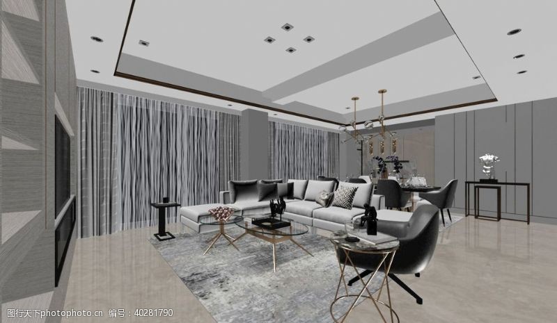 室内设计模型现代客餐厅3d模型图片