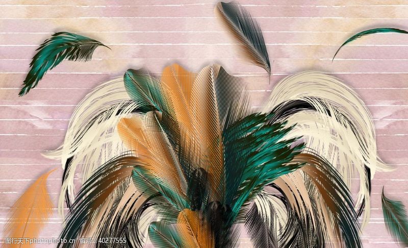 现代画羽毛背景墙图片