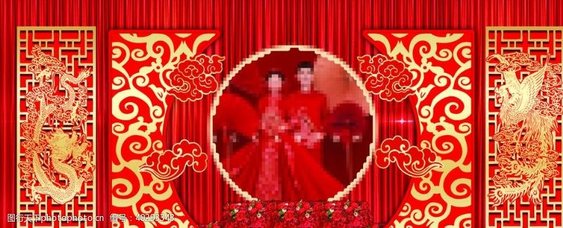 绢花中式婚礼背景图片