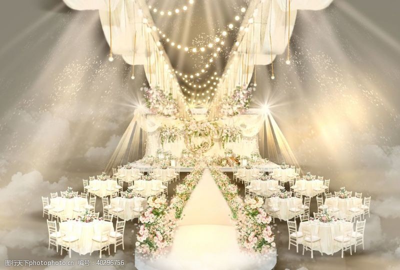 婚礼效果图小清新森系香槟色仪式区婚礼手绘图片