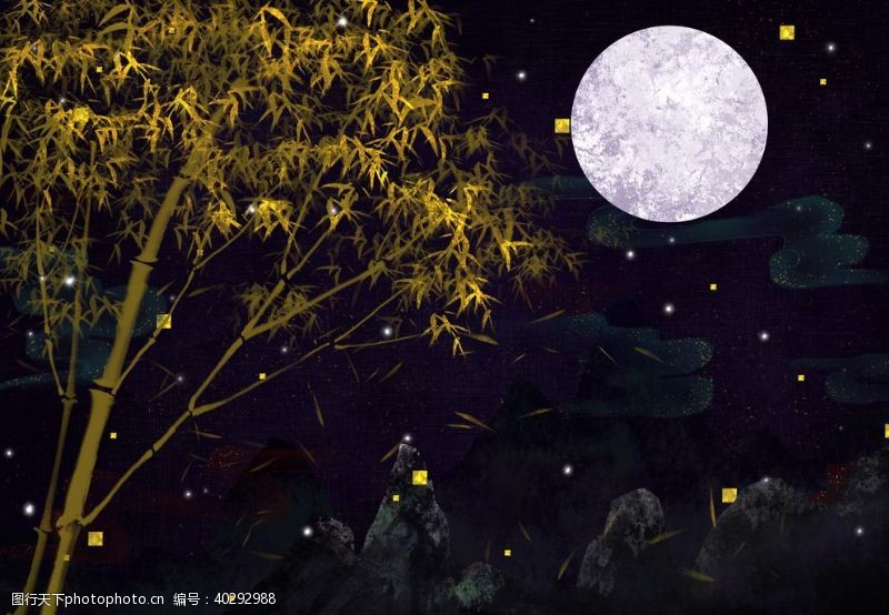 中国传统文化竹林插画手绘图片